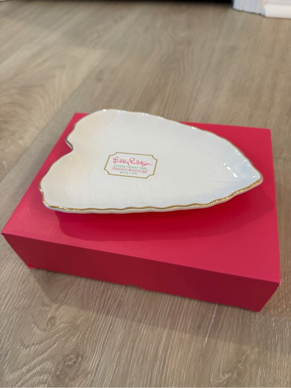 Lilly Pulitzer White Heart-Shaped Trinket Tray with Gold Edge
